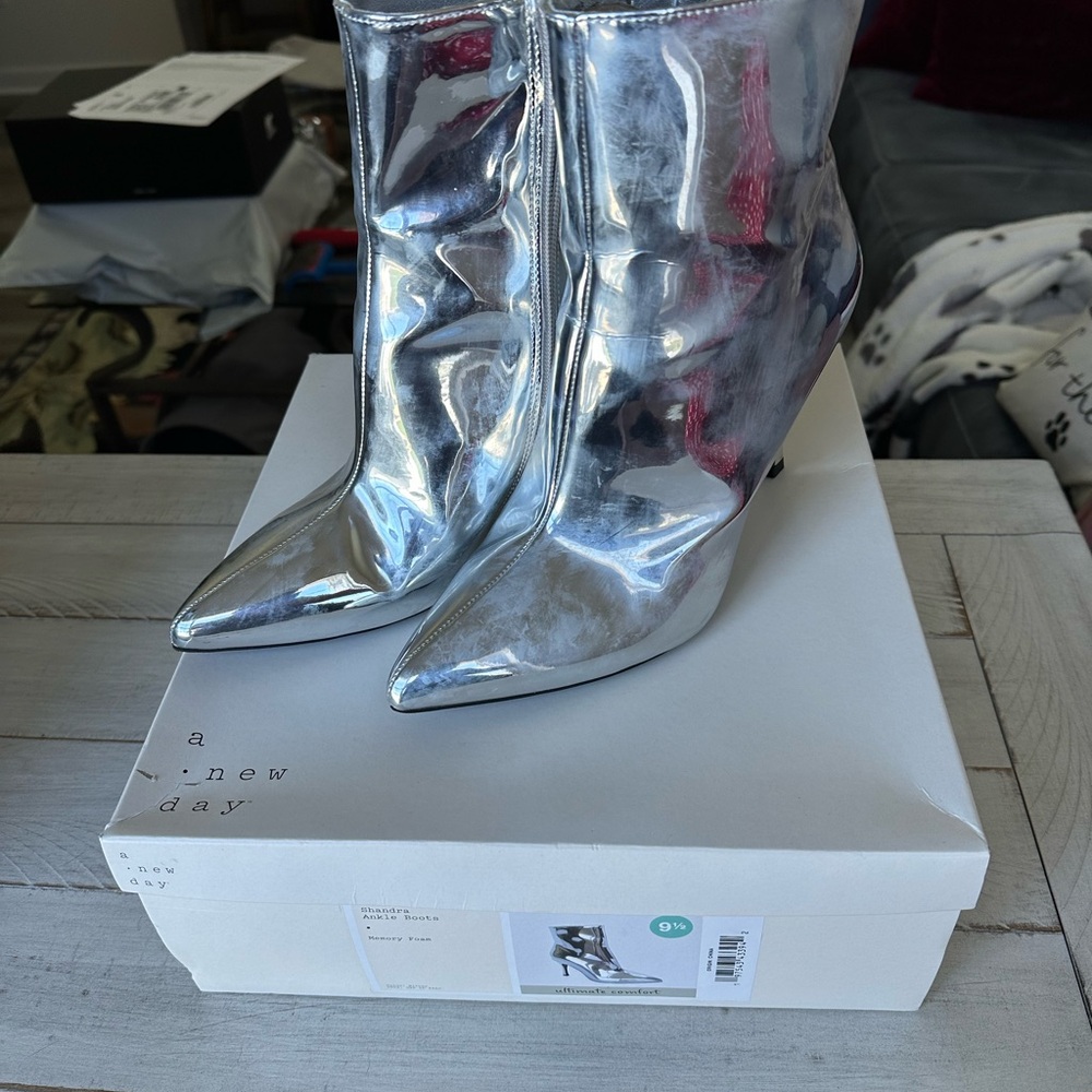 A New Day Silver Ankle Booties with Pointed Toe